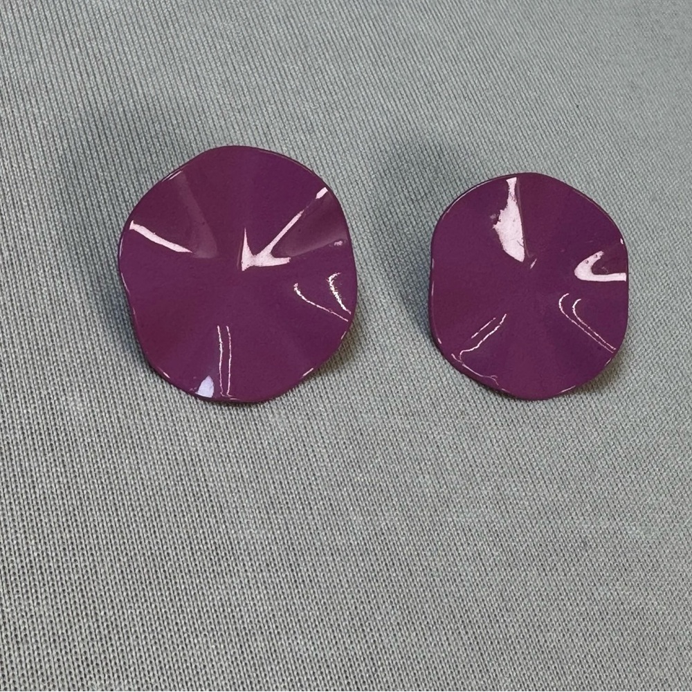 Statement‎ Purple Enamel Disc Stud Earrings
